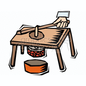  The clipart image depicts a hand-operated potato press or ricer. It shows a person