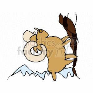 Cartoon Ram Climing Mountain