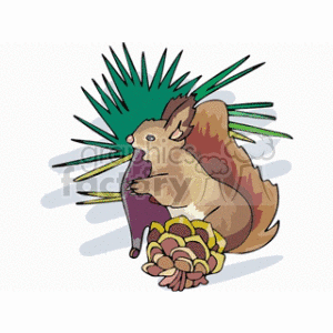 Cartoon Squirrel Clutching Pinecone