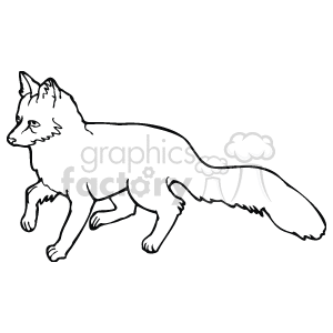 This clipart image shows a line art drawing of a wild fox