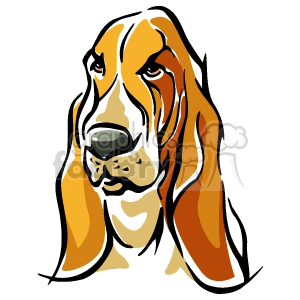 The image is a stylized clipart representation of a hound dog, featuring prominent ears and soulful eyes. The dog is illustrated with smooth lines and minimal colors, focusing on the animal's distinctive features.