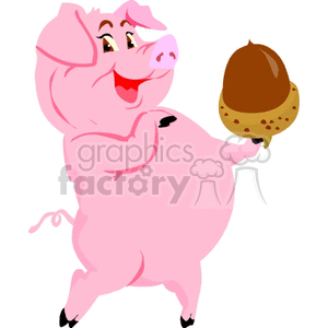 Happy Cartoon Pig Holding a Chestnut