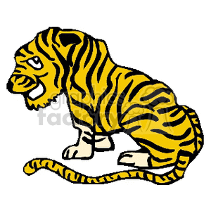 The image shows a stylized clipart of a smiling tiger. It seems to be a simplified representation of the animal, focusing on characteristic stripes and overall shape of a tiger.