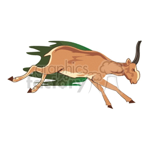 The clipart image shows a stylized illustration of a gazelle in motion. The gazelle is depicted running, with a dynamic pose that suggests speed and movement. The background has abstract green shapes that could represent blurred vegetation due to the gazelle's swift passage.