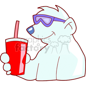Cartoon of a cool polar bear wearing sunglasses while holding a drink