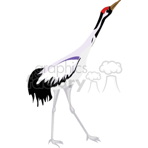 The clipart image features a stylized representation of a Sandhill Crane. The crane is shown with a long neck, long legs, white and gray feathers with a darker patch at the tail, and a distinct red patch on its head.