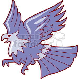 A cartoon clipart image of an eagle in flight. The eagle is colored in shades of purple and white with red outlines, and has a fierce expression.