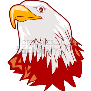 A stylized clipart of a bald eagle's head with a yellow beak and white feathers, depicted with a bold and sharp red and white collar.