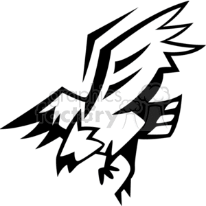 Stylized black and white clipart illustration of an eagle in flight.