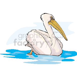 A clipart image of a pelican sitting on water.
