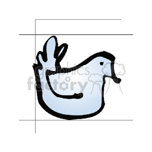 A simplistic blue and black clipart drawing of a bird in a side view.
