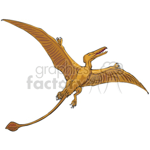The image is a clipart illustration of a Pterodactyl, which is a genus of pterosaurs that lived during the late Jurassic period. Pterodactyls are often known for their winged structure, with a long beak and distinctive crest, resembling flying dinosaurs, although they are not classified as dinosaurs but as flying reptiles.
