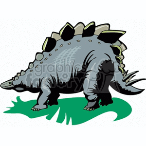This clipart image features a stylized depiction of a dinosaur, specifically designed to resemble an ankylosaur with its distinctive heavy armor of bony plates and spikes along its back. The dinosaur is shown standing on a patch of green, which indicates grass or ground.