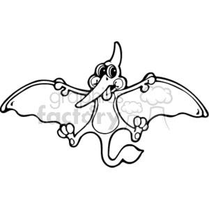 The clipart image shows a cartoonish pterodactyl dinosaur flying in the air. It has its wings spread open as if it's mid-flight. It has its tongue sticking out, so it appears to be a jestful type of character. 