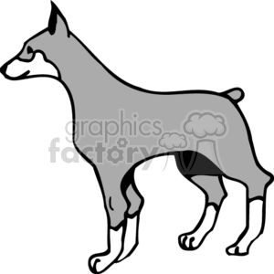 The image is a clipart illustration of a Doberman Pinscher dog. The dog is depicted in profile, standing with its characteristic sleek and muscular body, pointed ears, and a docked tail.
