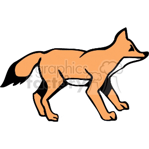 The image is a clipart of a fox depicted in a side profile. The fox is colored orange with a white underbelly and has a pointed snout and a bushy tail with a dark tip.