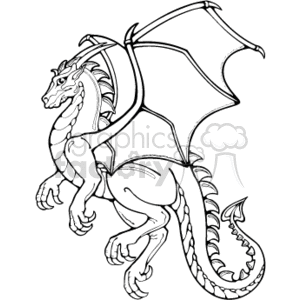 The clipart image is a line art drawing of a green dragon with a scary appearance. The dragon is an animal commonly associated with folklore and mythology.