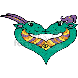   The clipart image shows a fanciful, two-headed dragon with both heads leaning towards each other as if they are kissing. The creatures