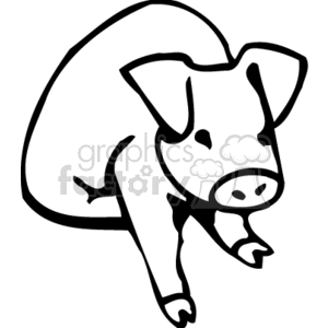 The image is a black and white clipart of a pig. The pig appears to be in a resting position, possibly lying down on its side.