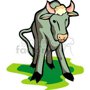This clipart image depicts a stylized cartoon cow with a prominent udder, indicating it is likely a dairy cow. The cow is standing on a patch of green, which could represent grass. The image is simple, with bold outlines and flat colors, typical of clipart.