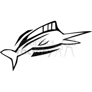 The image is a black and white clipart of a stylized fish that resembles a swordfish or marlin, with features such as a pointed bill and streamlined body indicative of these species.