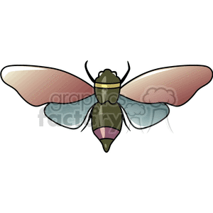 Clipart image of a colorful insect with red and blue wings.