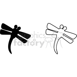 Clipart image featuring two dragonflies, one in solid black silhouette and the other in black outline.