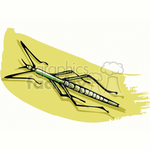 This clipart image depicts a green stick insect in a stylized, artistic manner with a yellow background.