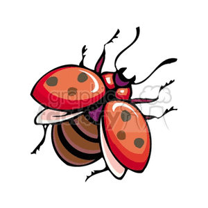 A colorful clipart image of a ladybug with open wings and visible antennae and legs.