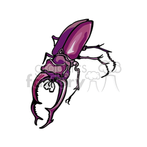 A clipart image of a purple stag beetle with large mandibles, depicted in a stylized cartoon form.