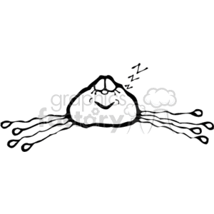 The clipart image depicts a cartoon-style spider that appears to be sleeping. The spider has a content smile on its face and three Z's floating above its head, which is a common visual representation of sleep. The spider's legs are spread out around its body.