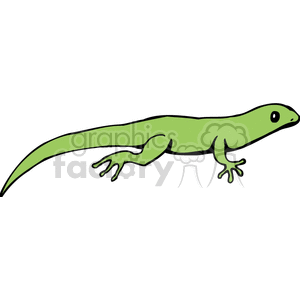 The image is a simple clipart illustration of a green lizard. The lizard is depicted with a streamlined body, elongated tail, four limbs, and a head with two visible eyes.