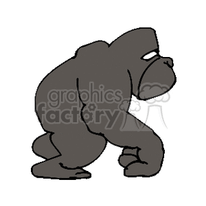 Clipart image of a black gorilla in a crouching position.