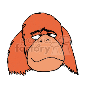 Cartoonish illustration of an orangutan's face with orange fur and a relaxed expression.