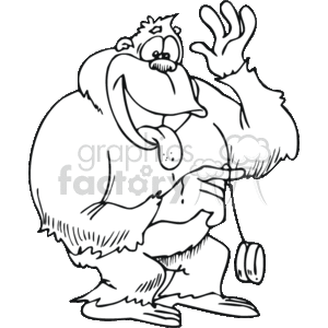 The image is a black and white clipart drawing of a smiling gorilla playing with a yoyo. The gorilla is depicted in a cartoonish style, standing upright on two legs and looking slightly to the side as it manipulates the yoyo with its fingers. The gorilla is characterized with exaggerated features like a large grin and a protruding tongue.