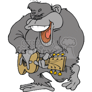  The clipart image shows an animated gorilla playing a guitar. The gorilla appears to be singing or vocalizing with an open mouth and looks to be enjoying the music it