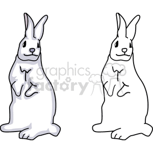 This clipart image features two cartoon rabbits or bunnies. The bunnies are standing upright on their hind legs. One rabbit is fully colored in gray with details, while the other is outlined and appears unfilled, showing its line art.