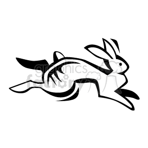 The image is a black and white clipart of two rabbits running. The style is simple with minimal detail, focusing on the silhouette and motion of the animals. 