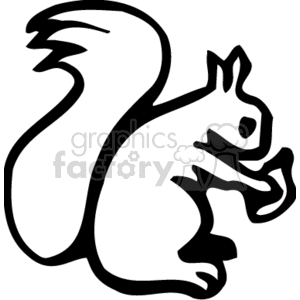 The image shows a simple black and white clipart of a squirrel. The squirrel appears to be in a standing position, with its bushy tail arched over its back.
