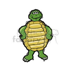 This clipart image shows a smiling cartoon turtle standing upright. It features a turtle with a distinct shell and a friendly expression.