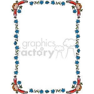 This is a clipart image featuring a decorative border. The border consists of a series of illustrated girls at the corners. Between each girl are strings of flowers, primarily in blue, with green leaves. This type of border is often used for stationary or to decorate documents, especially those intended for children or for festive occasions.