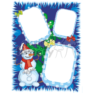 Christmas photo frame with a snowman and ribbons