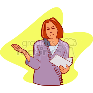 Cartoon Woman on Phone with Paper