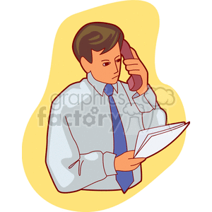 Businessman on Phone Reviewing Documents