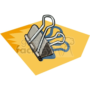 Clipart image of a metal binder clip on a yellow surface.