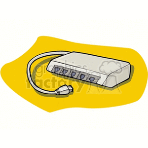 Clipart image of a network switch with multiple Ethernet ports on a yellow background.