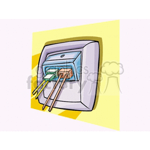 Clipart image of a wall socket with multiple plugs inserted.