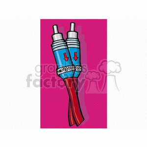 Clipart of two coaxial cables with blue connectors and red arrows on a magenta background.