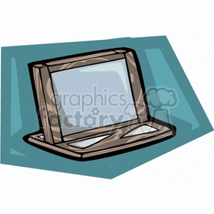 A stylized clipart image of a wooden computer screen , with a blue screen.