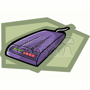 Clipart image of a modem with indicator lights on a green background.